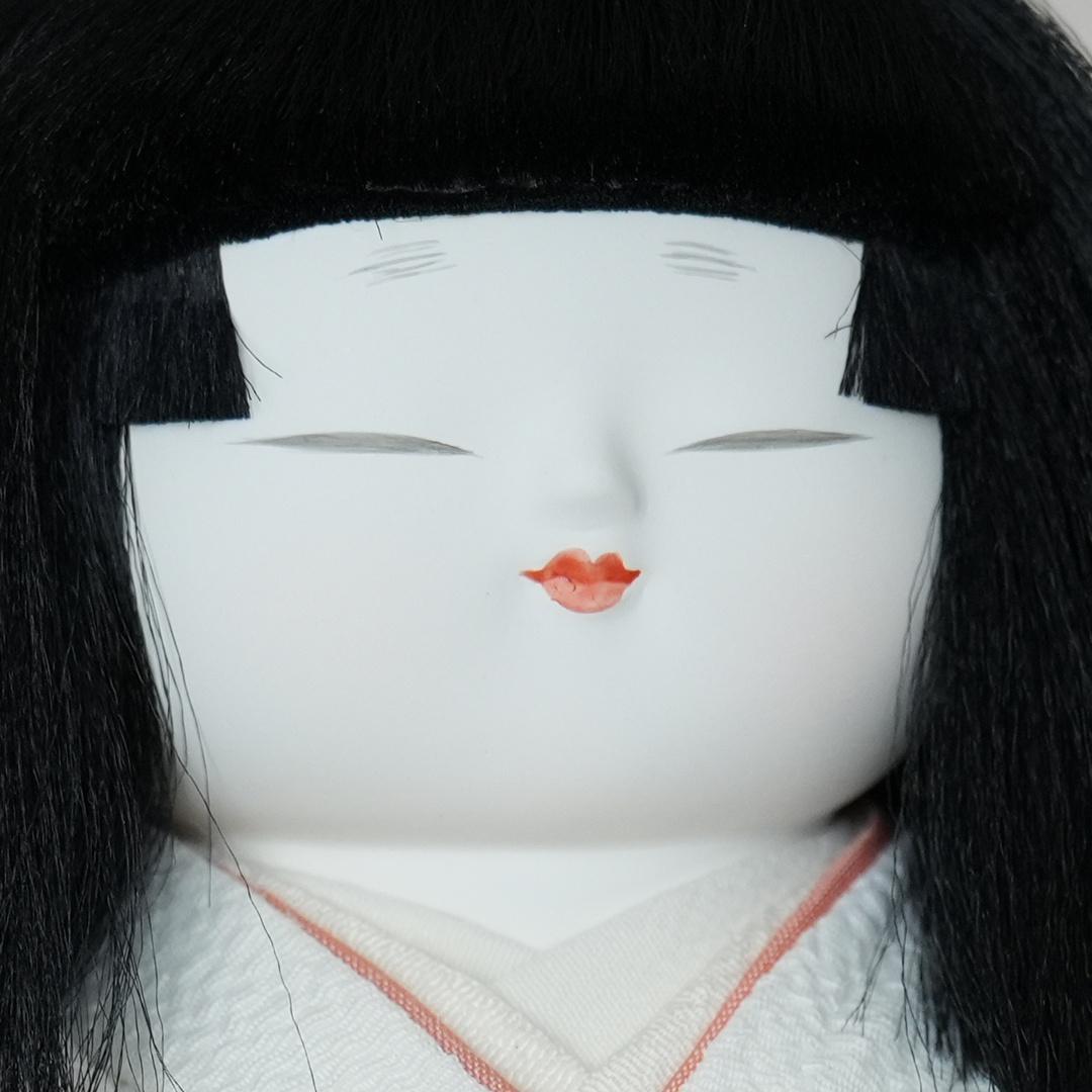 市松人形 久月 雅 金とオレンジ柄の着物 ガラスケース入り