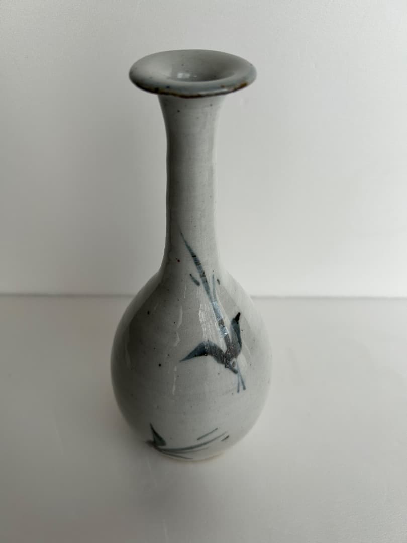 古染鶴首壺 (吉川修身作 美濃焼)