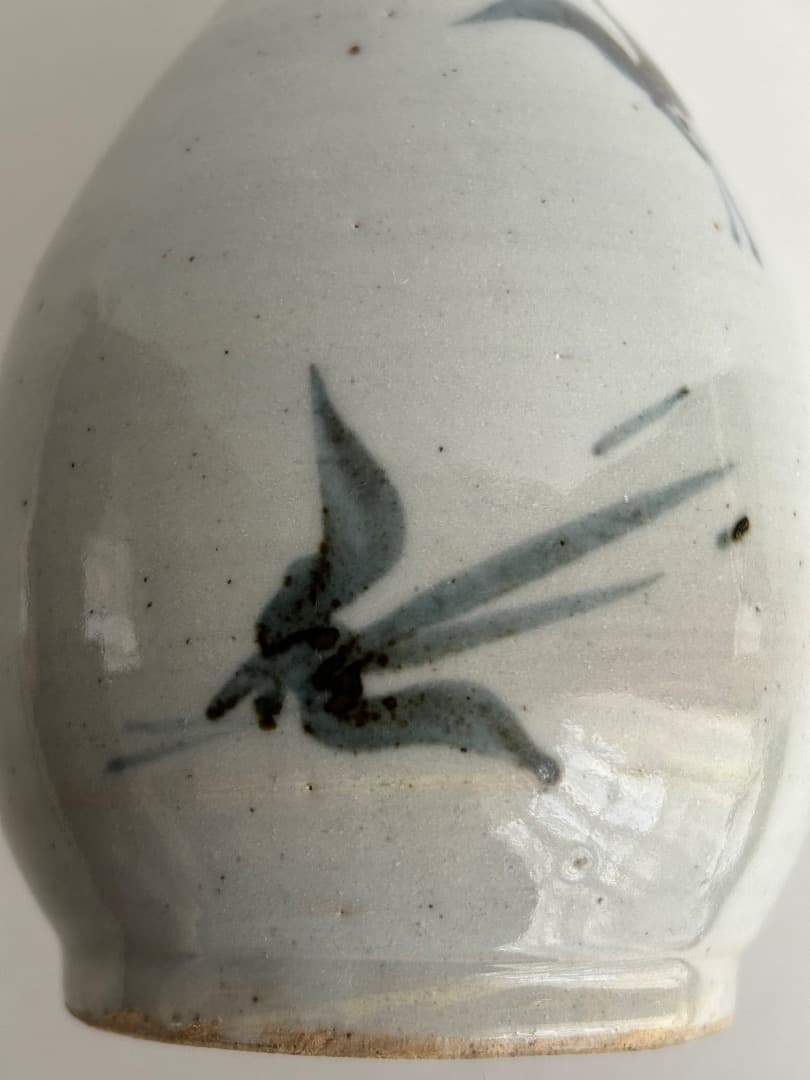 古染鶴首壺 (吉川修身作 美濃焼)