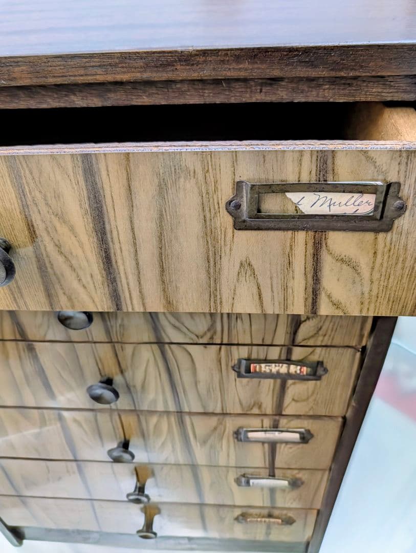 昭和ヴィンテージ✨️ネームプレート付き 木製 6段引き出し チェスト　古道具