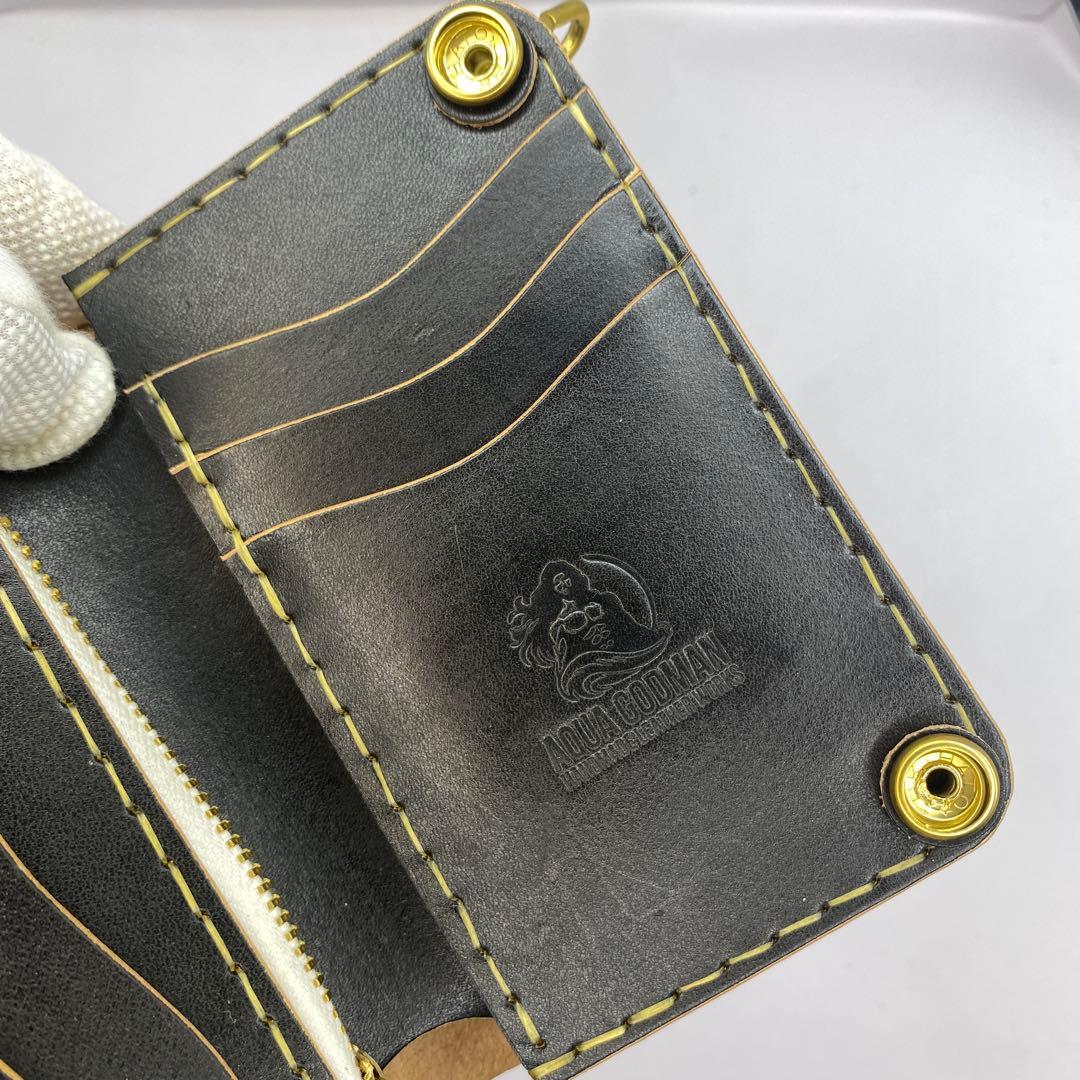 極厚 無骨 お札折らずに収納できる無骨な手染めミドルトラッカーウォレット BTW