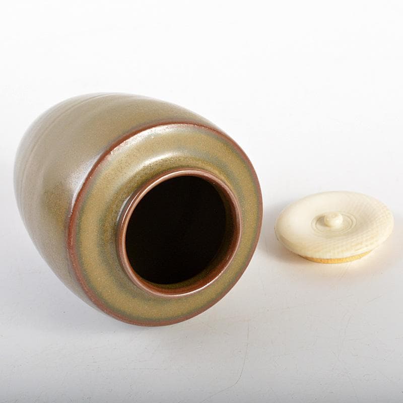 薩摩焼　苗代川焼　荒木幹二郎造　苗代川そば釉　茶入　仕覆付　共箱　V　6603