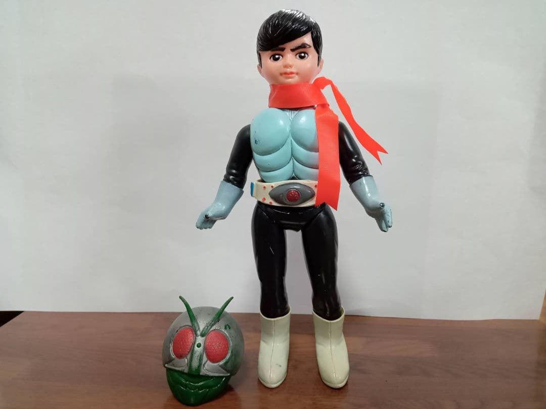 【美品完品】旧バンダイ　仮面ライダー　1号　面取れ　マスク取れ　ソフビ