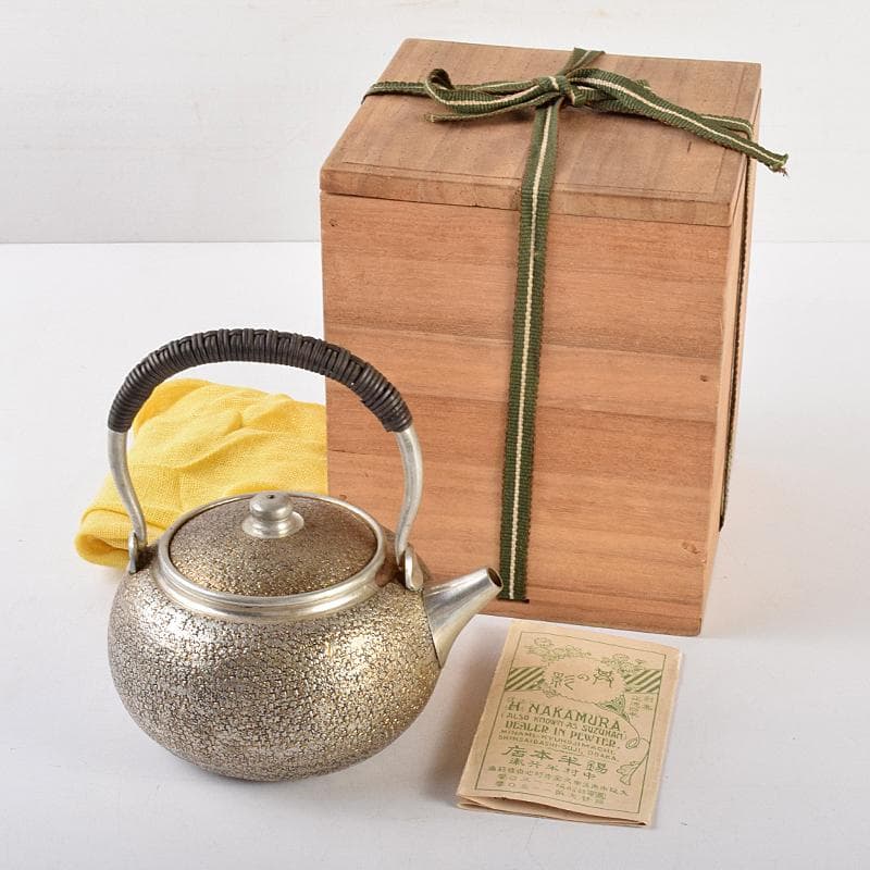 煎茶道具　錫半製　本錫　急須　湯沸し　約337g　時代箱付　M　R5063