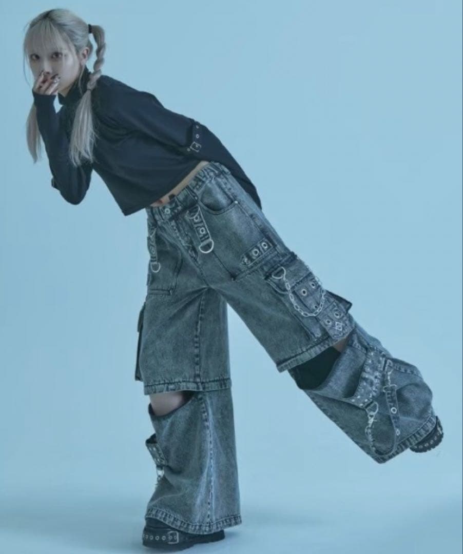 『REFLEM/レフレム』2WAYワイドデニムカーゴパンツ　グレー