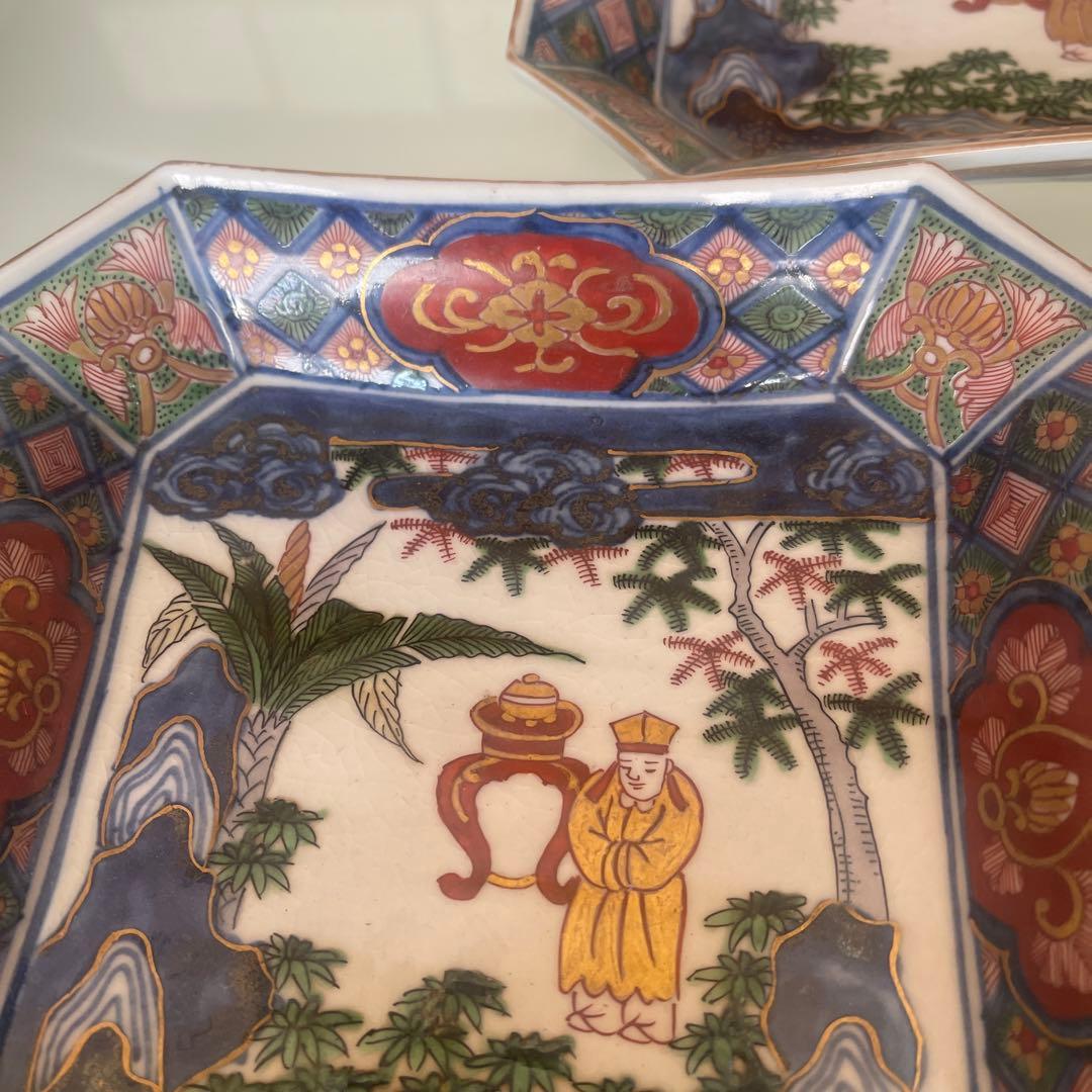 江戸時代　古伊万里　四角皿　金襴手 3客