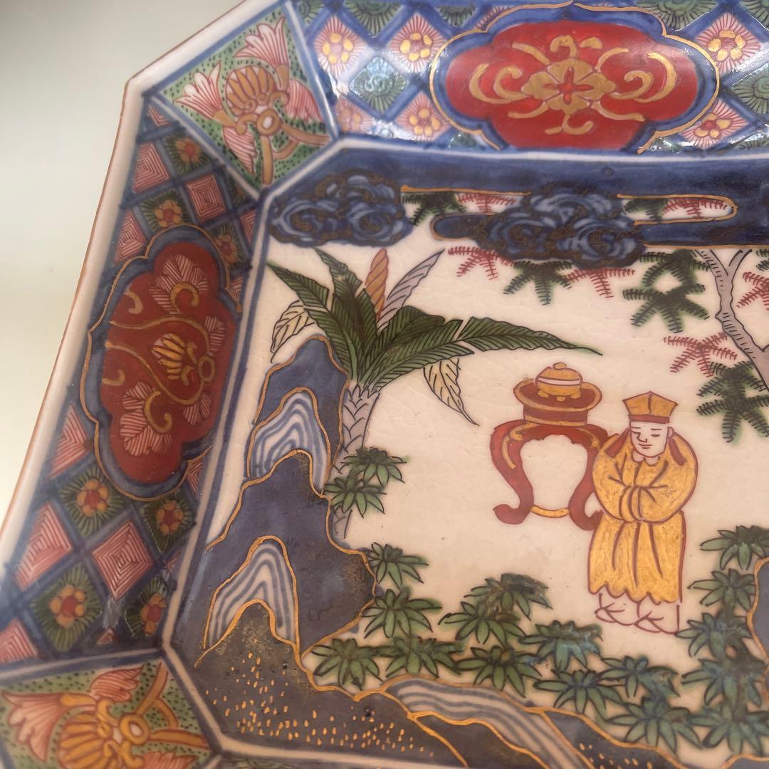 江戸時代　古伊万里　四角皿　金襴手 3客