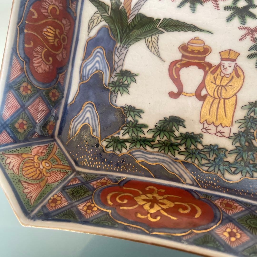 江戸時代　古伊万里　四角皿　金襴手 3客