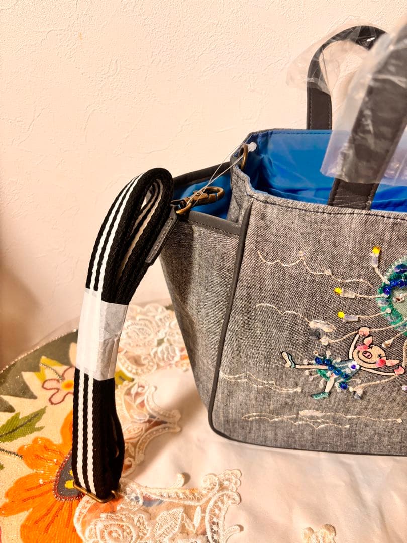【新品未使用タグ付】アルベロベロ　花クラゲジーンズ生地手提げバッグ