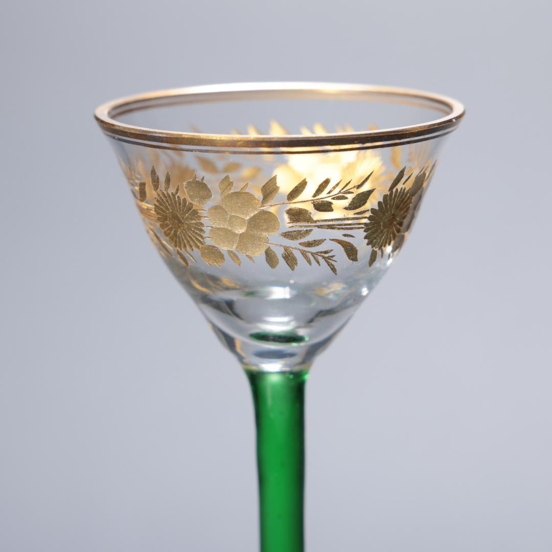 アンティークグラス　リキュールグラス　金彩に緑のステム　R1346ダI