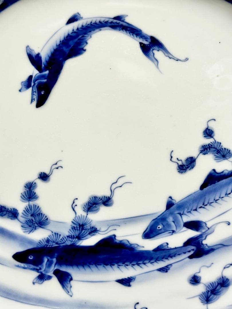 藍柿右衛門様式 鮎尽し図皿 渦福 有田 古伊万里