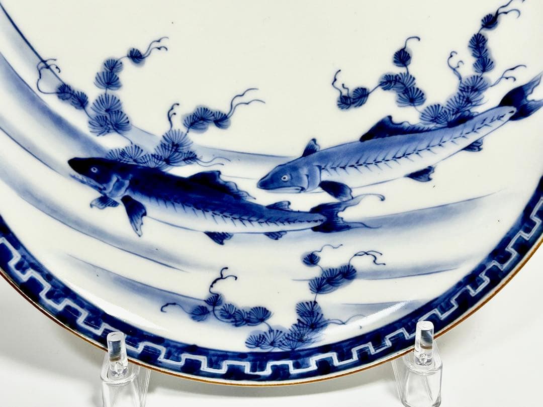 藍柿右衛門様式 鮎尽し図皿 渦福 有田 古伊万里