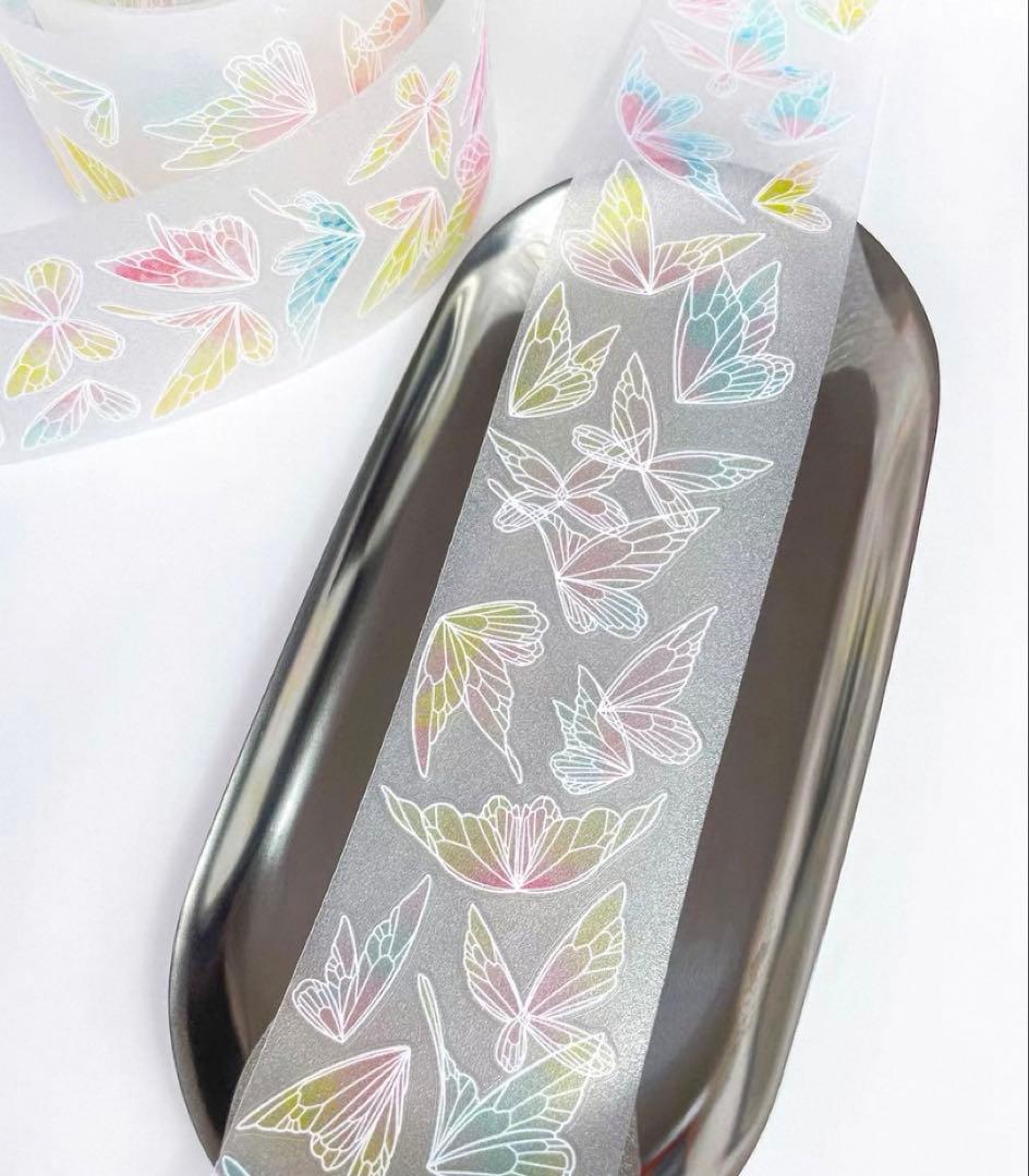 【9071】海外　マスキングテープ　6m巻　PETラメ加工+カッティング　蝶々