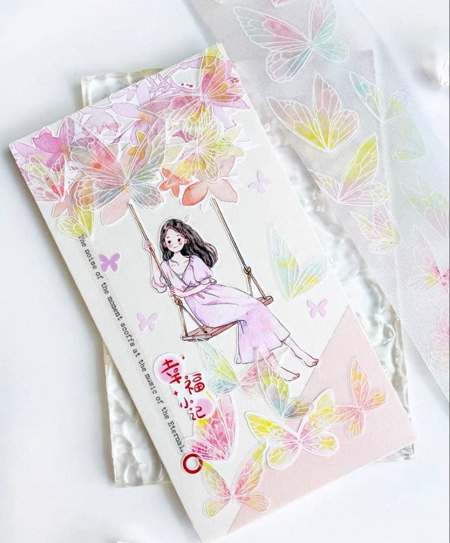 【9071】海外　マスキングテープ　6m巻　PETラメ加工+カッティング　蝶々