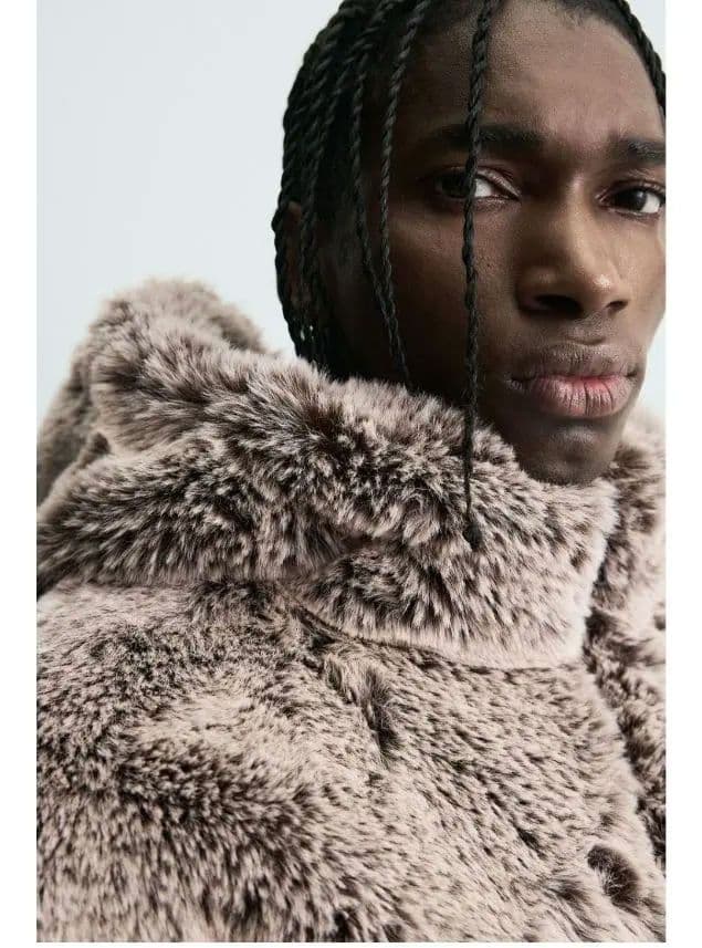 ZARA　フェイクファー　フード付きジャケット XL　ブラウン