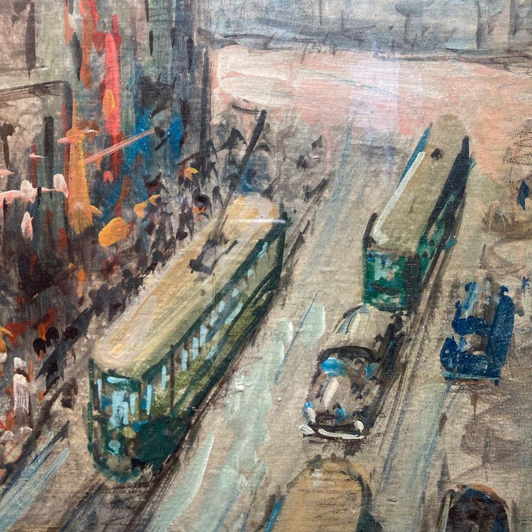 大聖堂風景　作者不詳　油絵　額61×33絵57×28cm ヨーロッパ街の風景