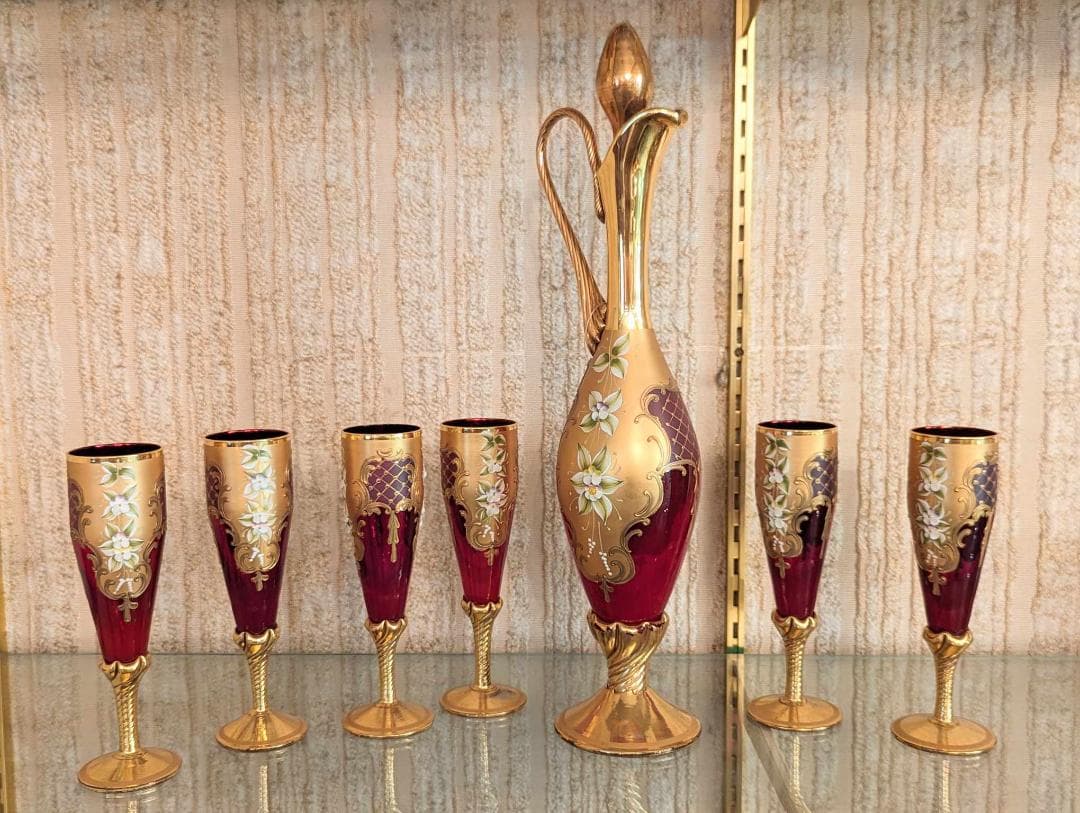 ベネチアングラス　水差し＆シャンパングラス　7Pセット