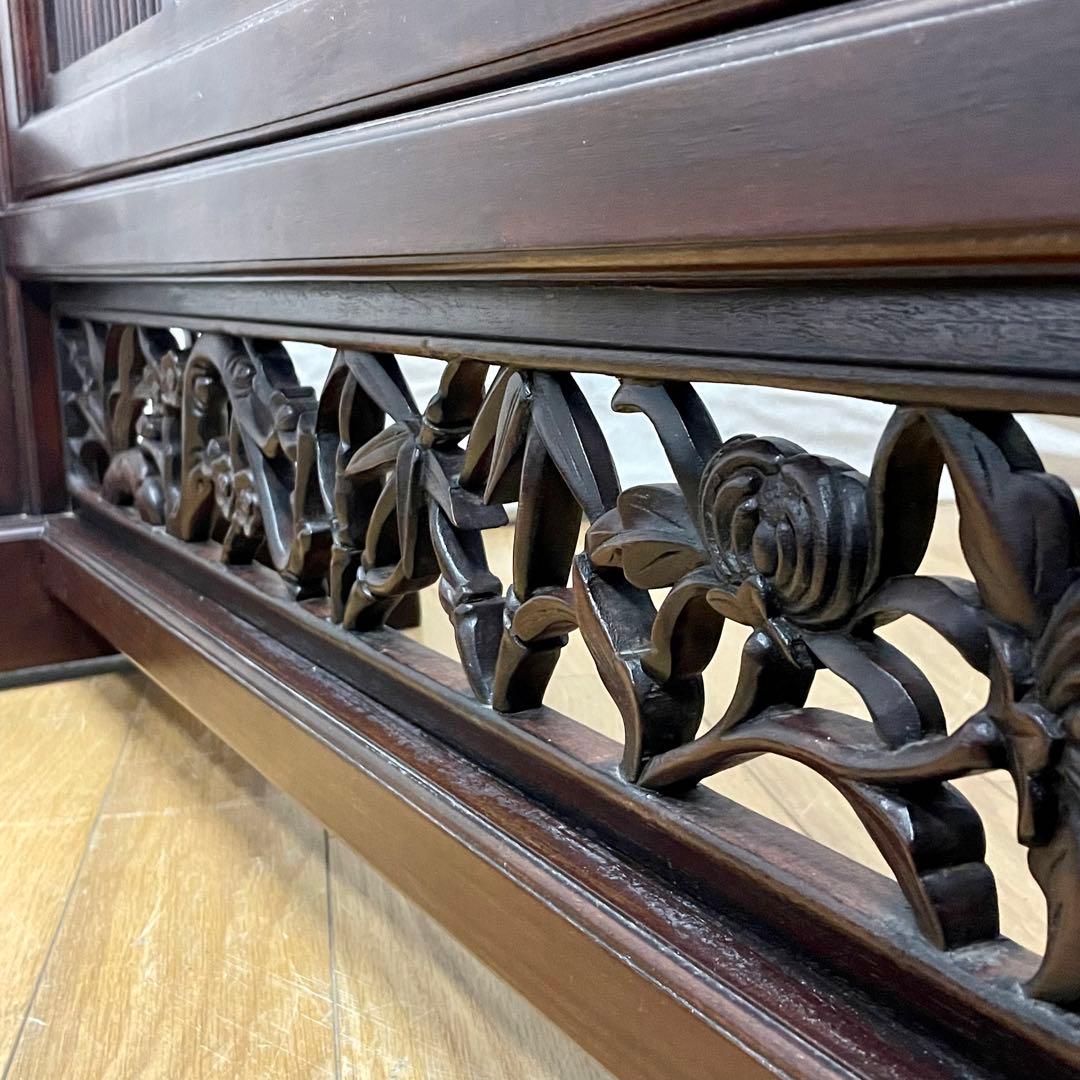 唐木指物 透し彫り 紫檀衝立