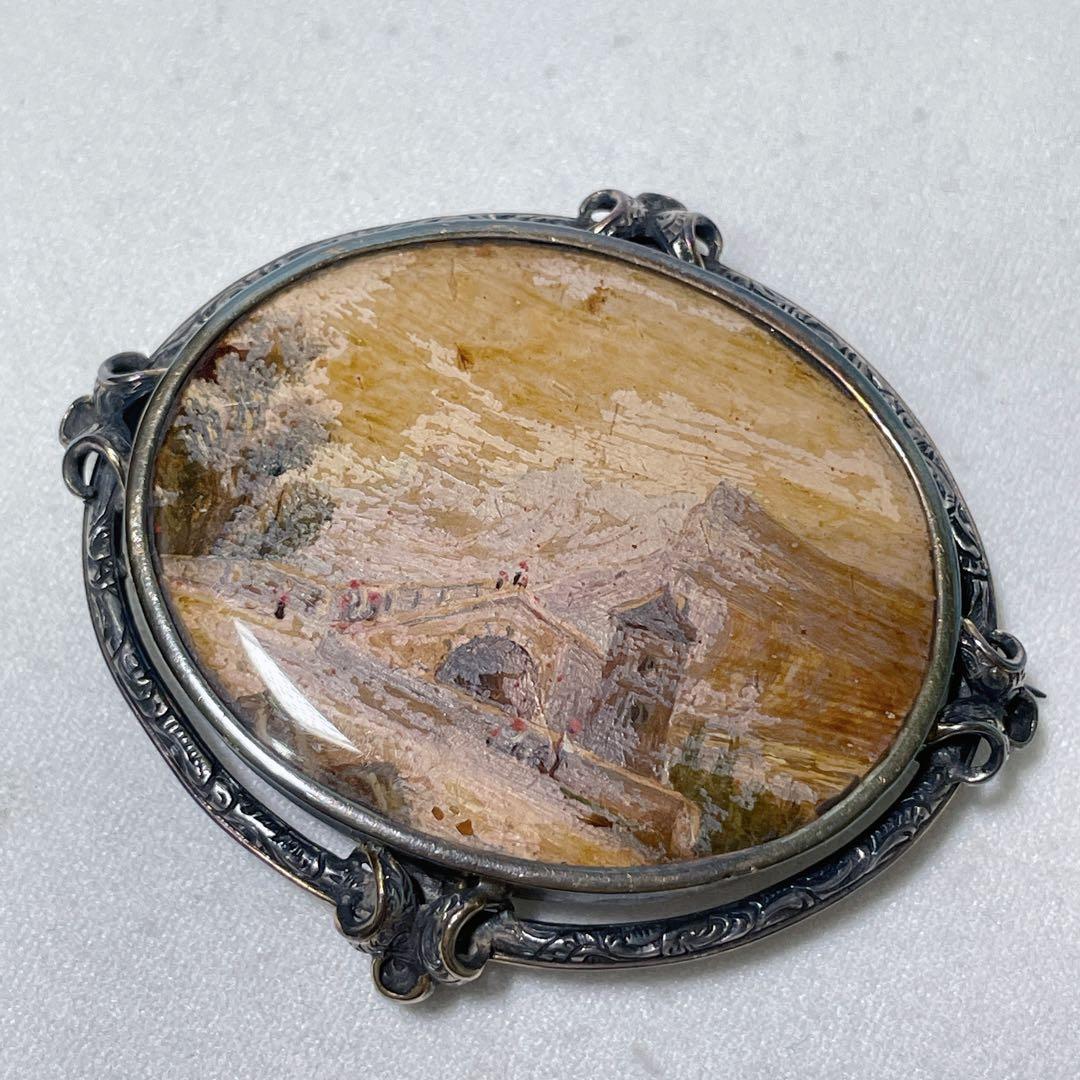 アンティーク 手描き 風景画 SILVER製 ブローチ
