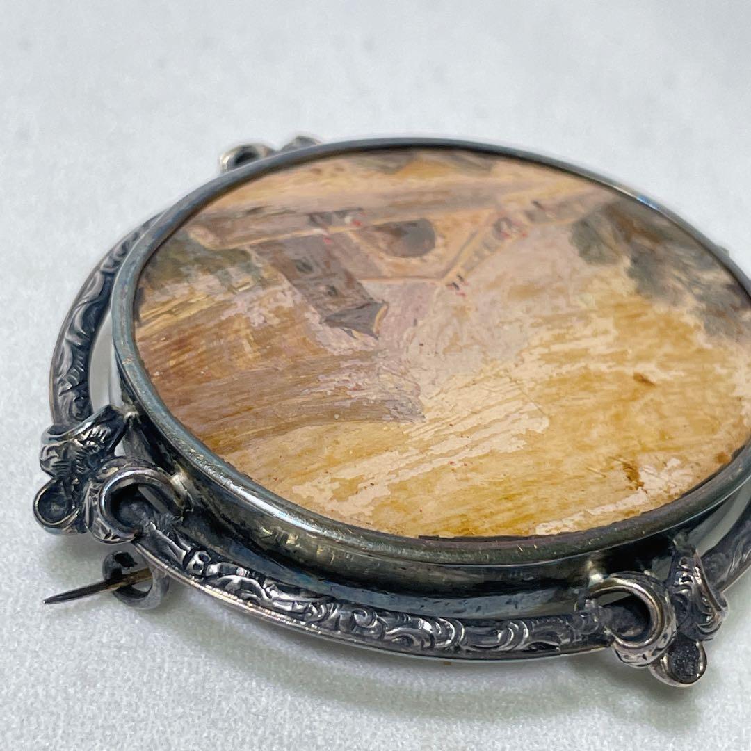 アンティーク 手描き 風景画 SILVER製 ブローチ