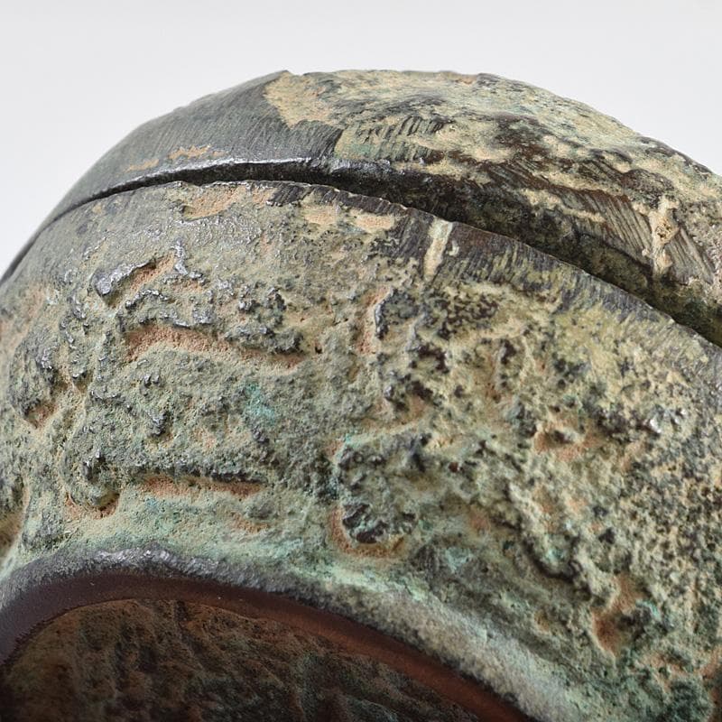 中国　明時代　青銅　龍模様　香合　時代箱付　V　R9348