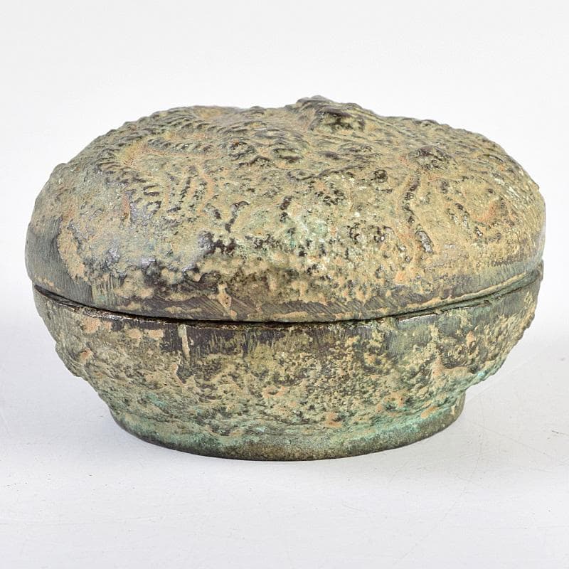 中国　明時代　青銅　龍模様　香合　時代箱付　V　R9348