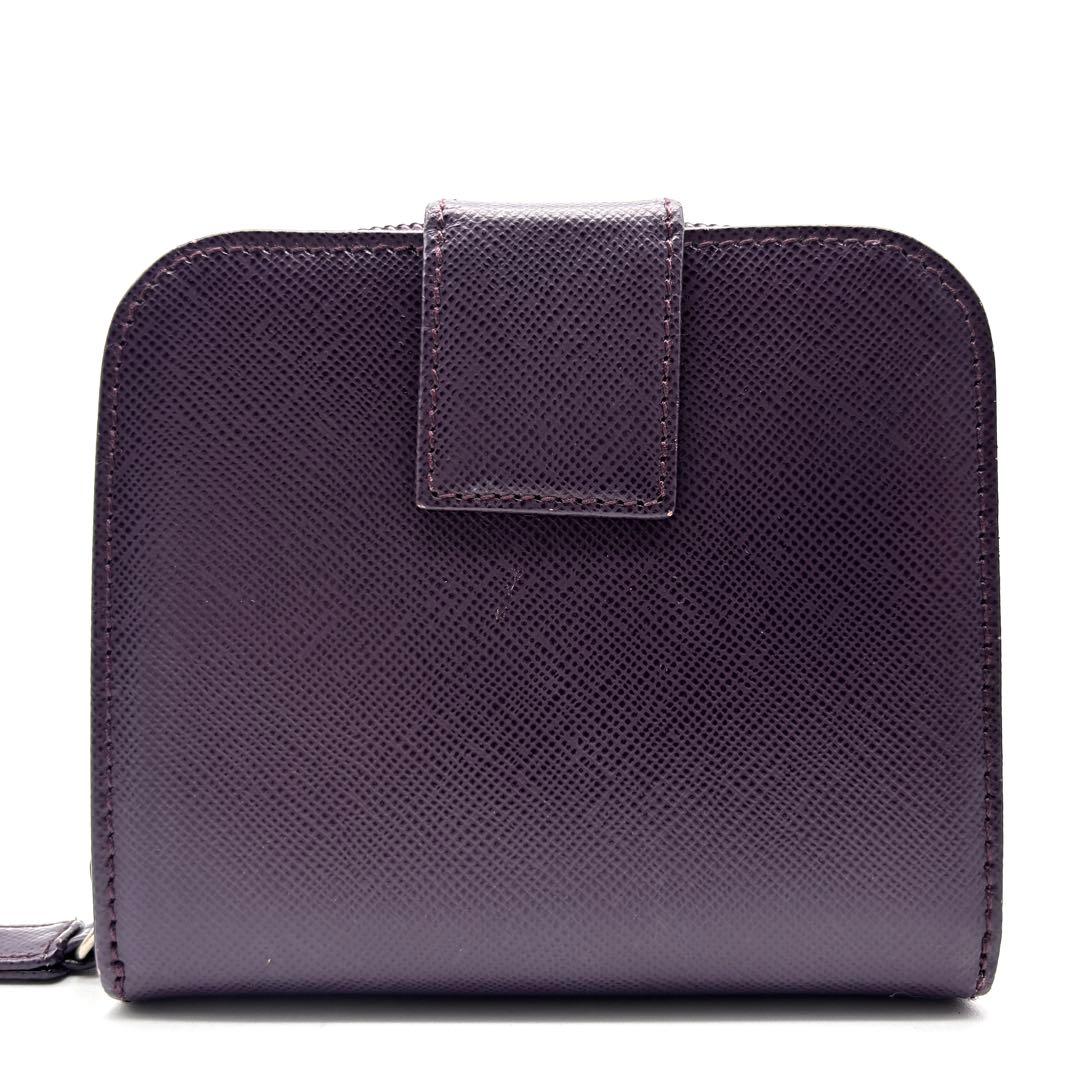 美品・希少色 プラダ 二つ折り財布 三角ロゴ サフィアーノレザー パープル