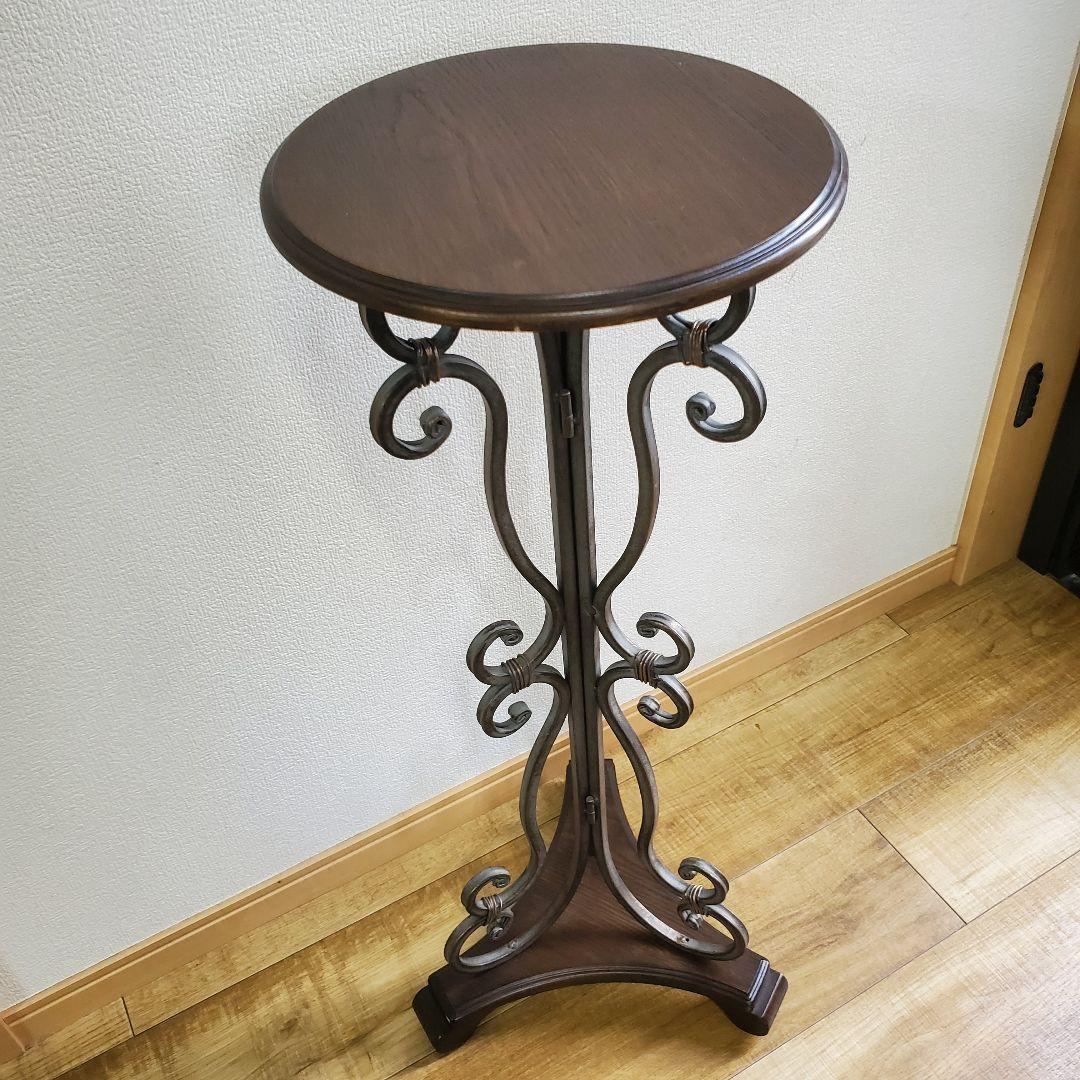 アンティークウッド　アイアン製　サイドテーブル　シャビー加工　高さ76cm
