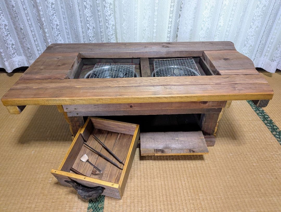 年中使える！蓋つき囲炉裏テーブル　色・サイズ注文可能　木製和風 収納・ダブル火鉢