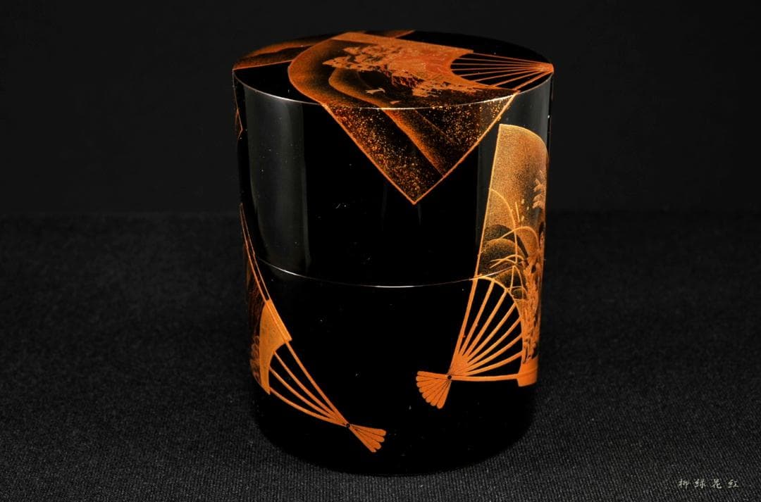 【うめこま】道場宗廣 扇面蒔絵 時代 中次 内梨子地 共箱