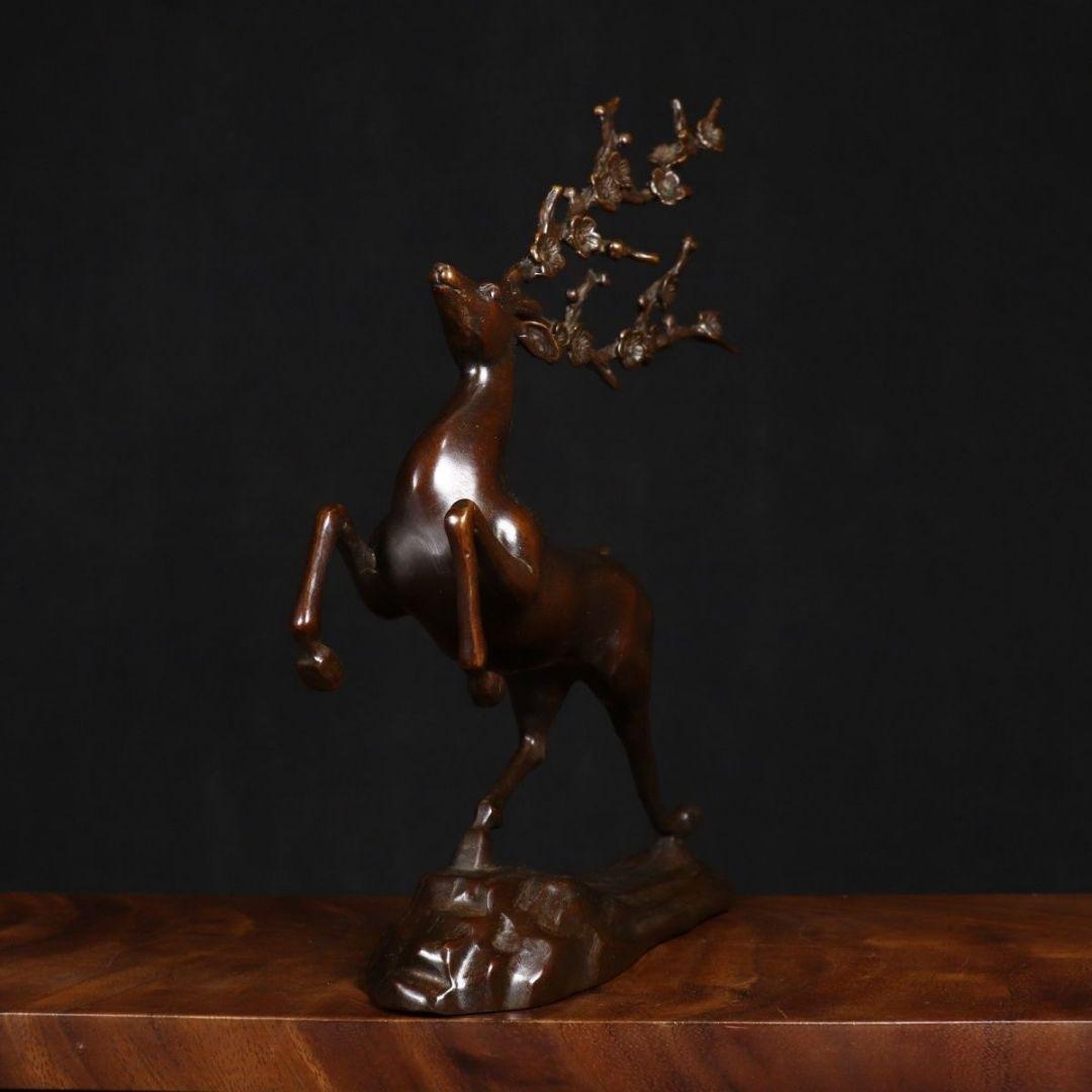 梅花鹿 銅製品 路路発財 応接間 書斎 装飾品 工芸品 美術品 置物