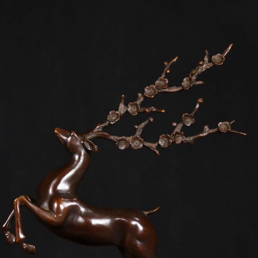 梅花鹿 銅製品 路路発財 応接間 書斎 装飾品 工芸品 美術品 置物