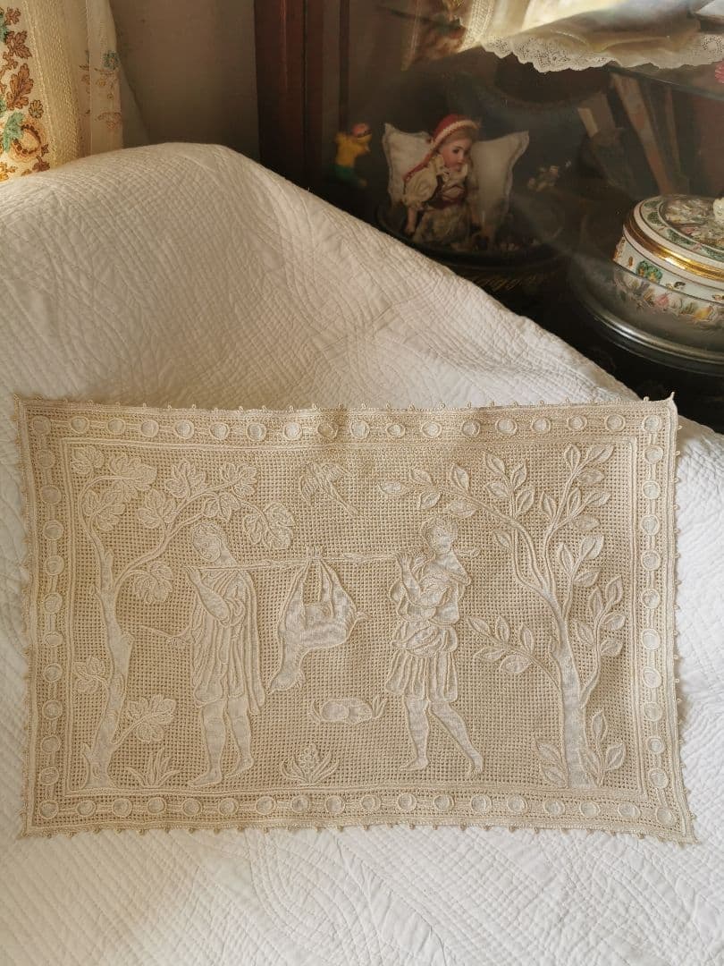 アンティーク ブラットレース アルテミスとアポロン 鹿狩りの森リネンランナー