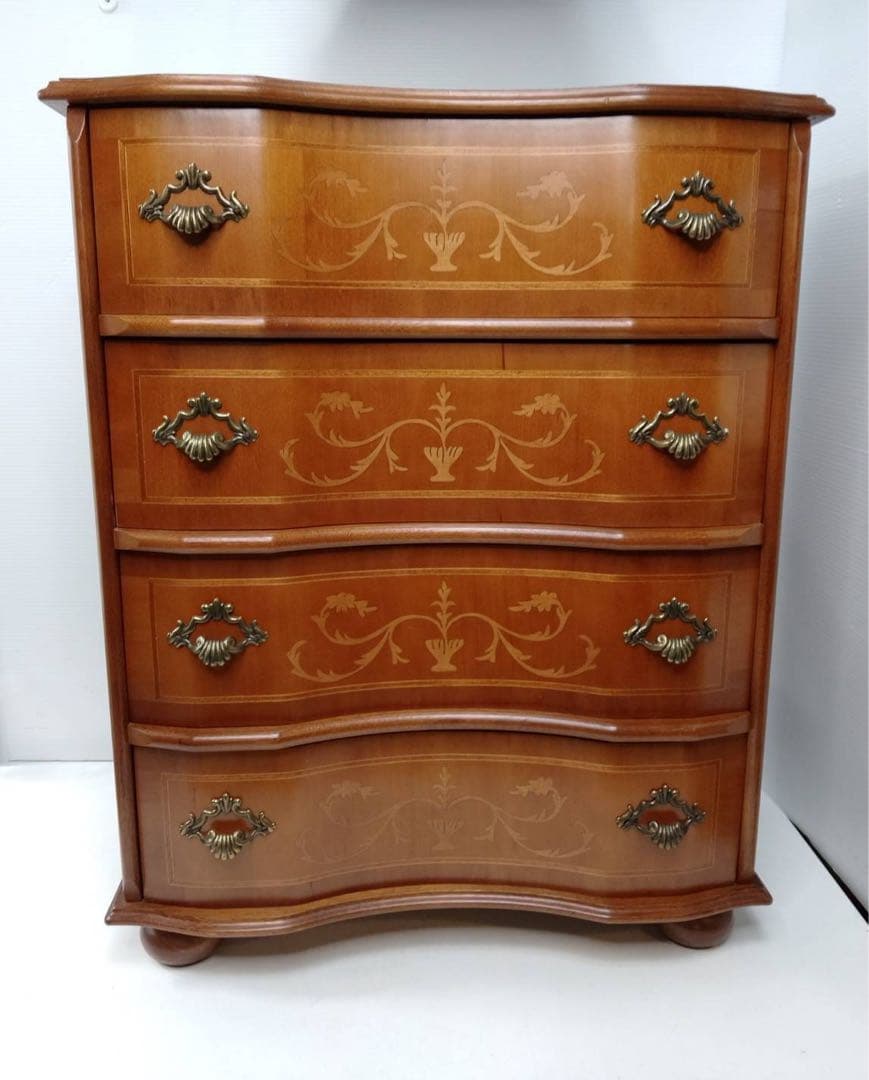 G1735イタリア製 ヴェローナクラシック 4段チェスト 象嵌細工 キャビネット