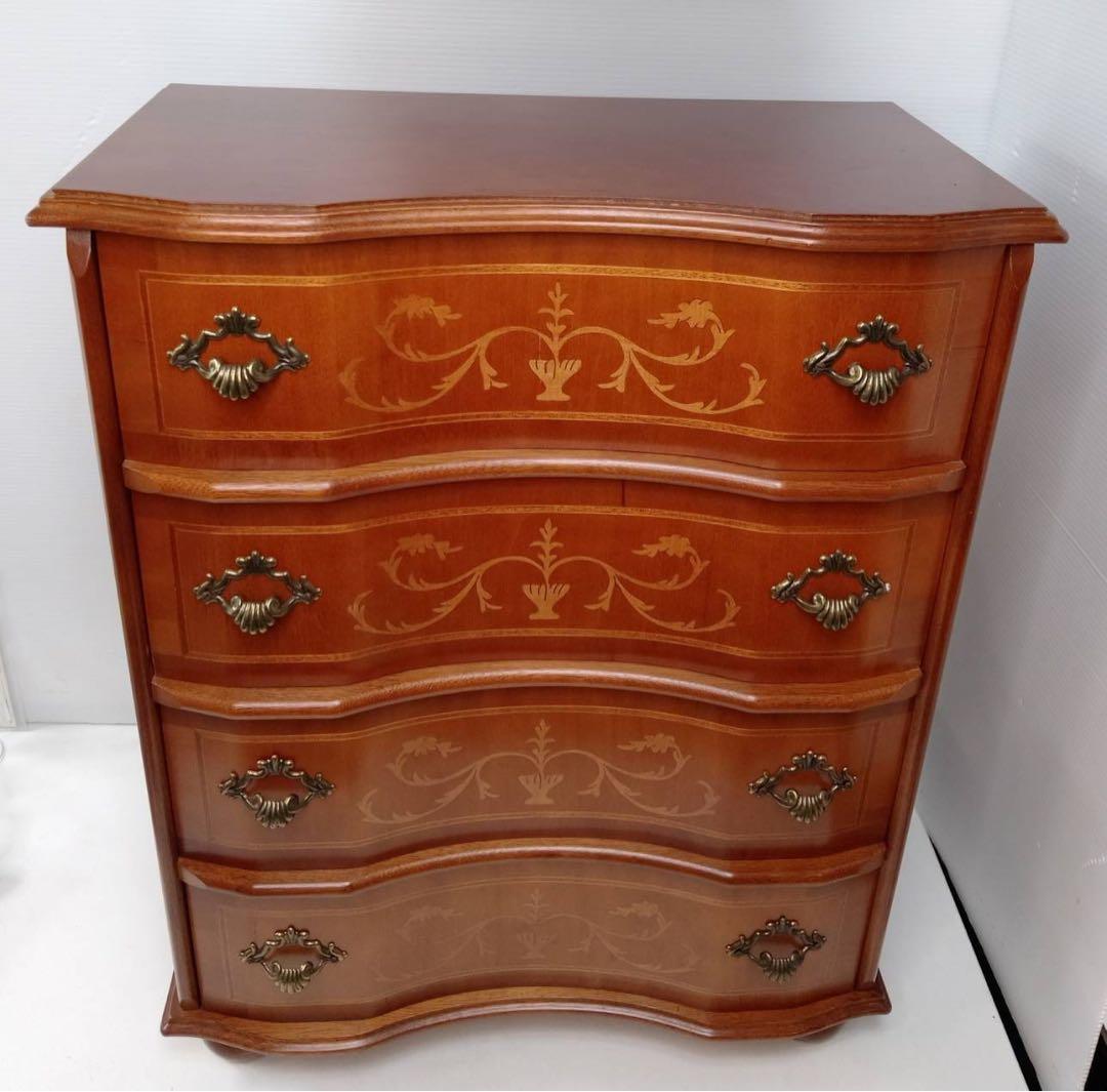 G1735イタリア製 ヴェローナクラシック 4段チェスト 象嵌細工 キャビネット