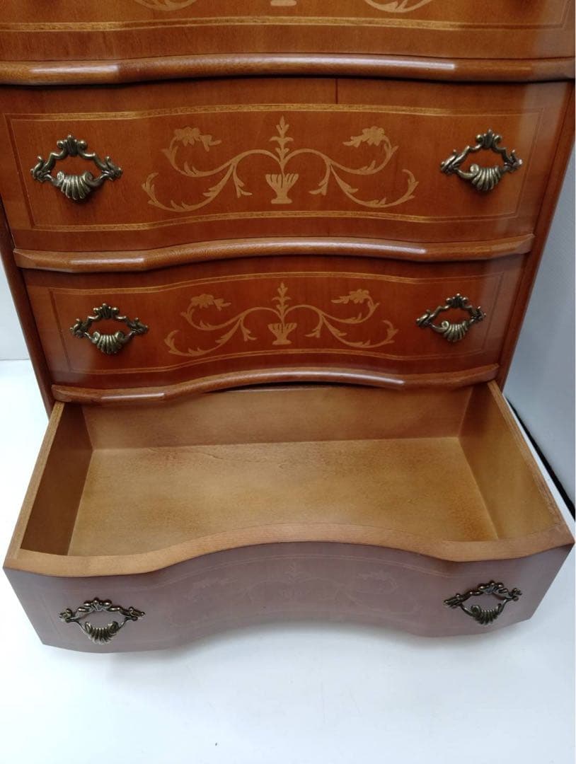 G1735イタリア製 ヴェローナクラシック 4段チェスト 象嵌細工 キャビネット