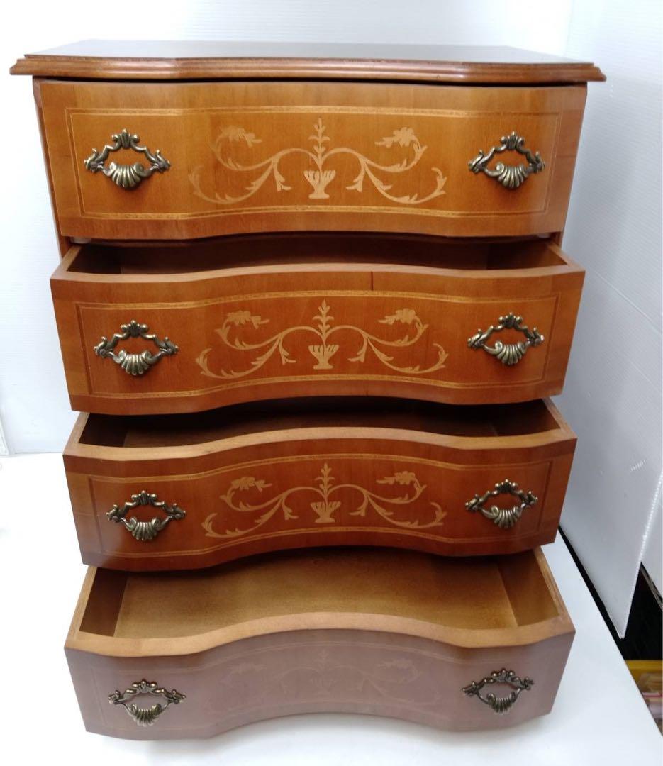 G1735イタリア製 ヴェローナクラシック 4段チェスト 象嵌細工 キャビネット