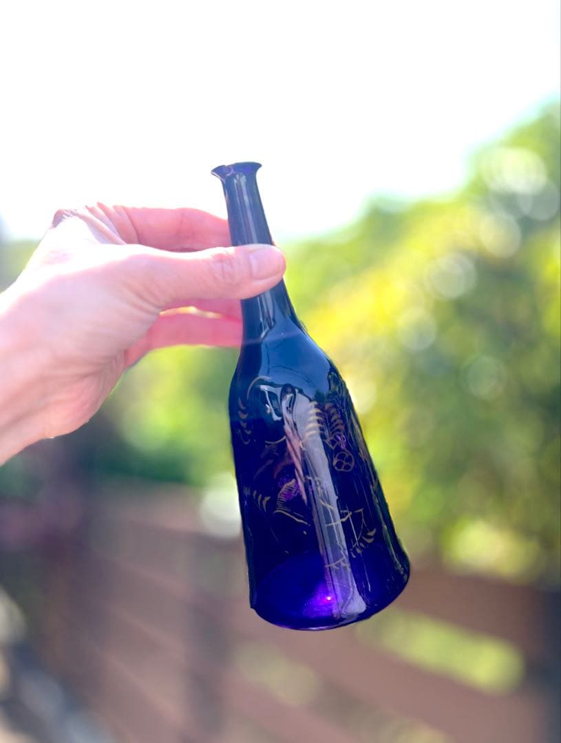 江戸ガラス　瑠璃　つる首徳利　金彩あり　ギヤマン　びいどろ　和ガラス　骨董