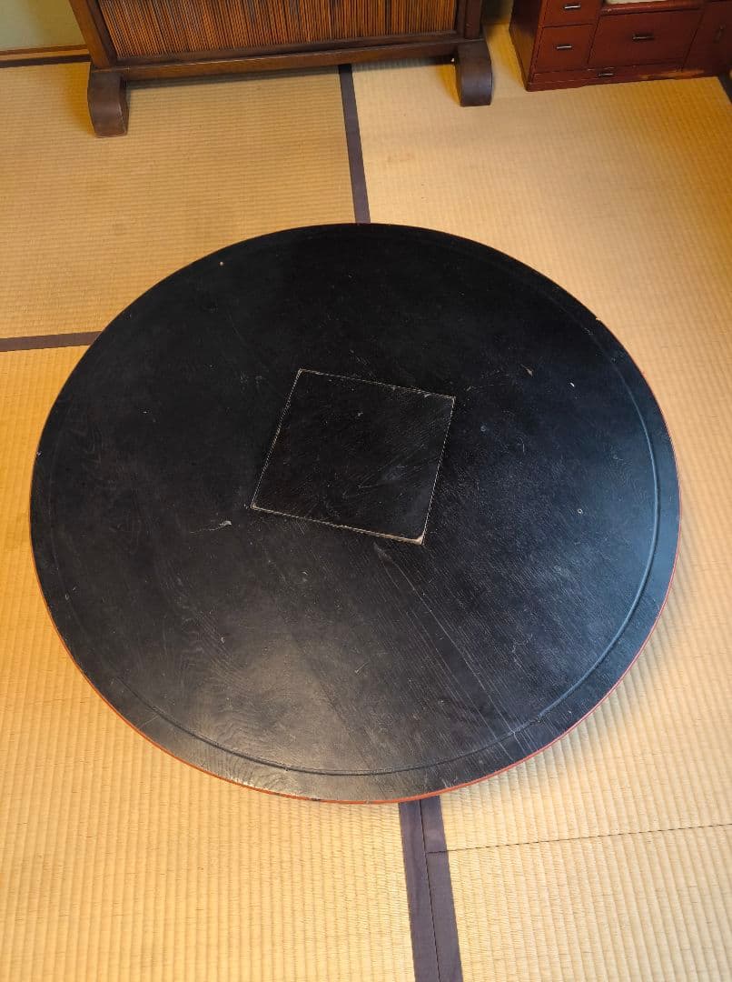 黒色 円形 板座卓 折りたたみ式