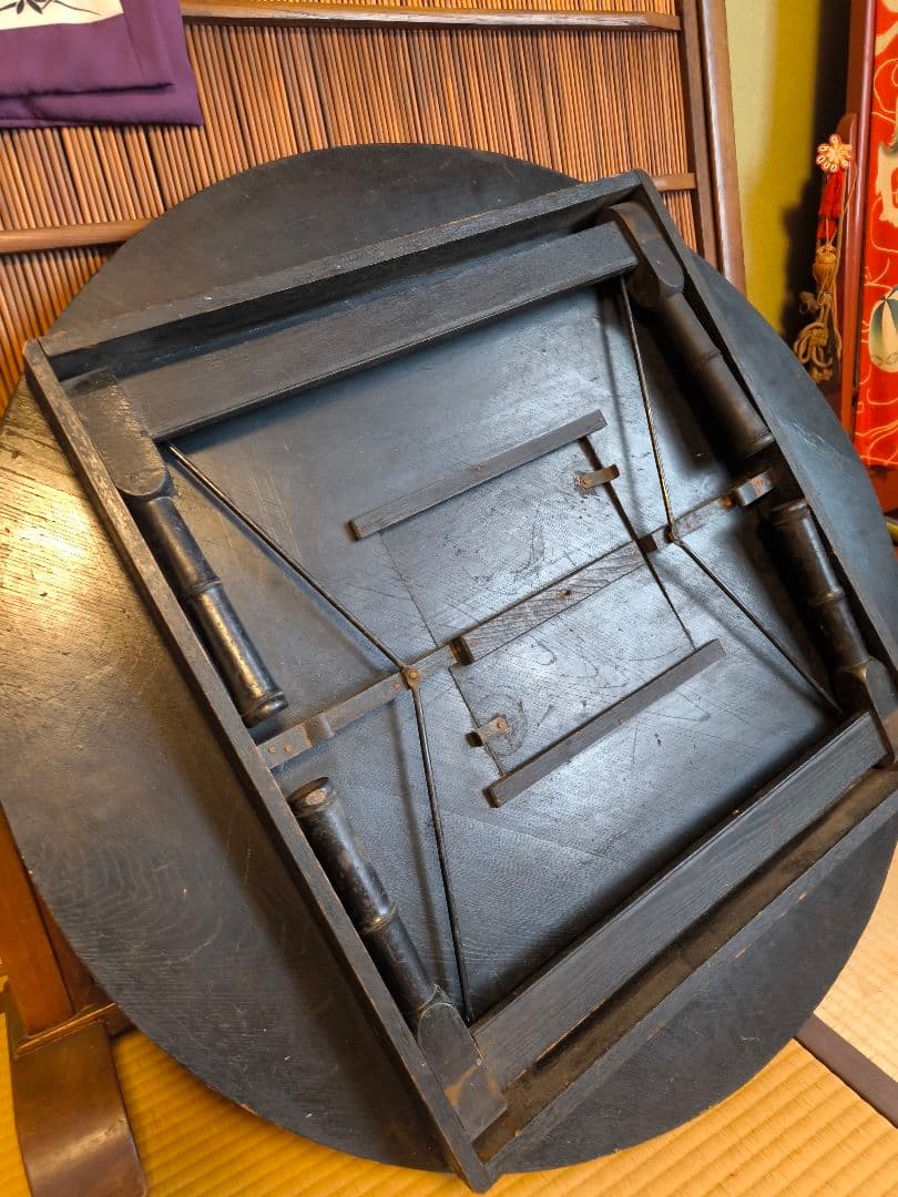 黒色 円形 板座卓 折りたたみ式