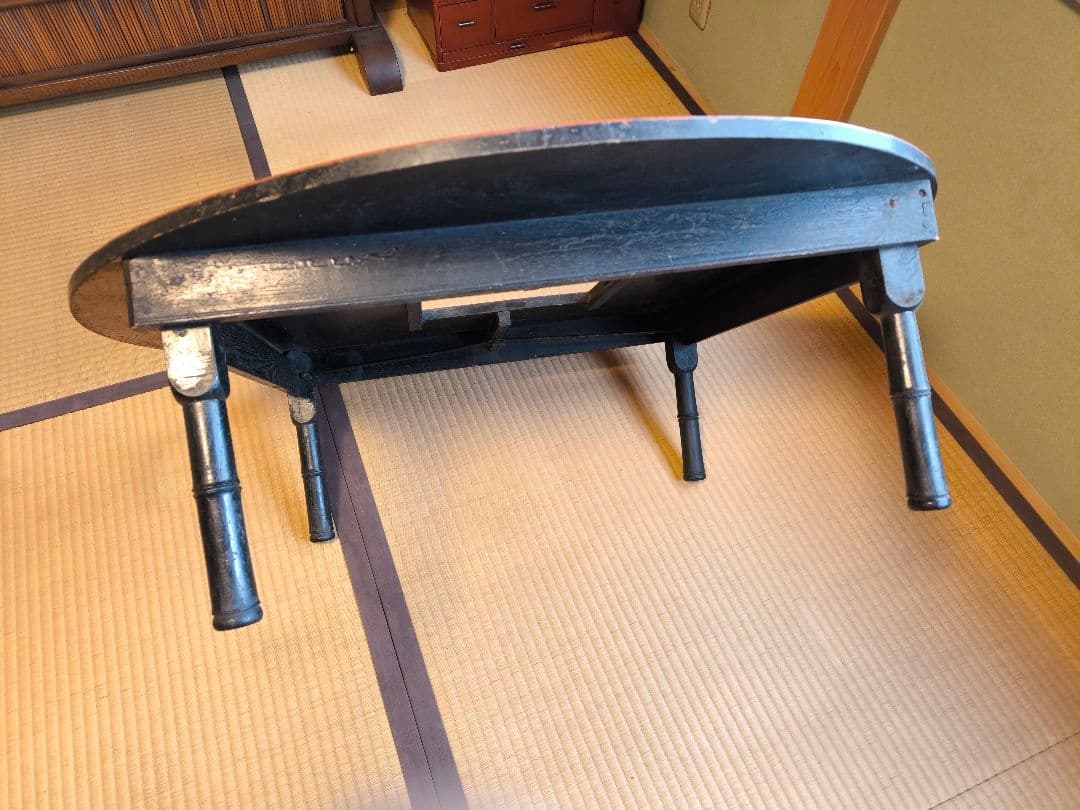 黒色 円形 板座卓 折りたたみ式