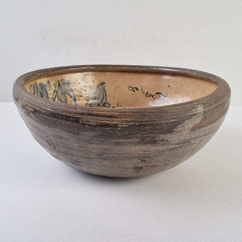 茶道具　瀬戸焼　加藤春岱作　三島写　染付花文　刷毛目　鉢　V　R9291