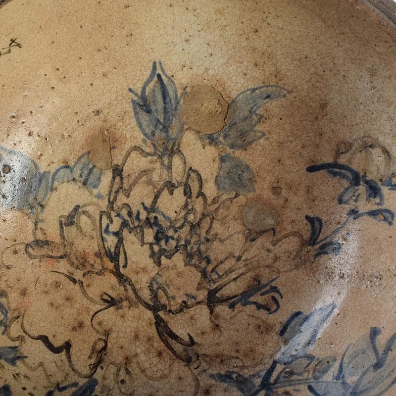 茶道具　瀬戸焼　加藤春岱作　三島写　染付花文　刷毛目　鉢　V　R9291