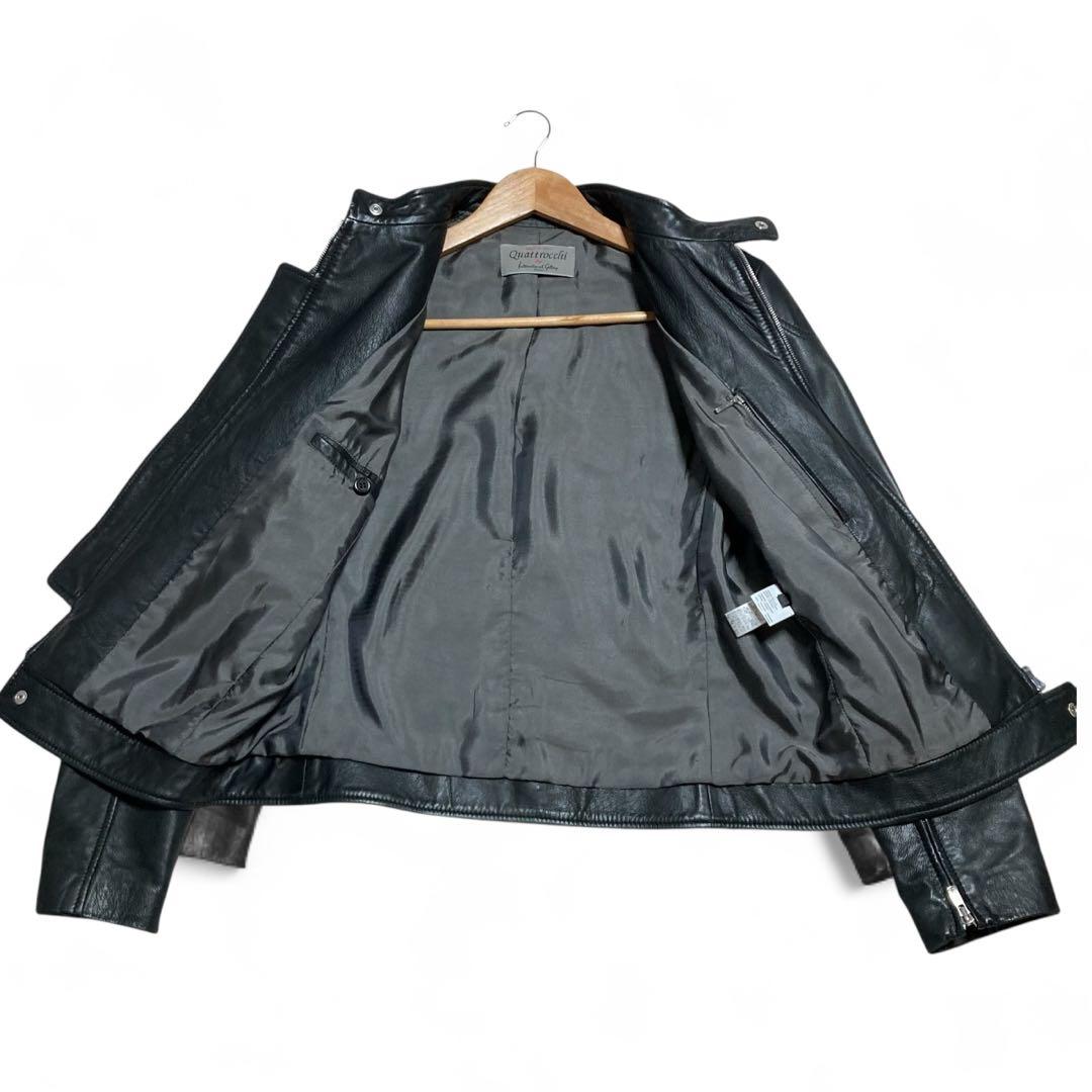 美品★クアトロッキ ビームス ラムレザー シングルライダース ダブルジップ 黒