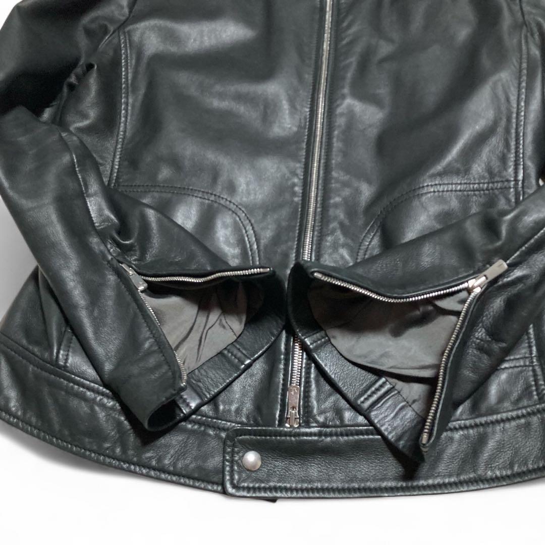 美品★クアトロッキ ビームス ラムレザー シングルライダース ダブルジップ 黒