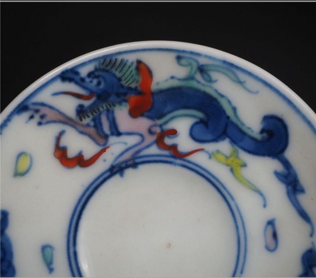 送料無料　大正～昭和初期　瑞光造　豆彩龍文煎茶碗5客