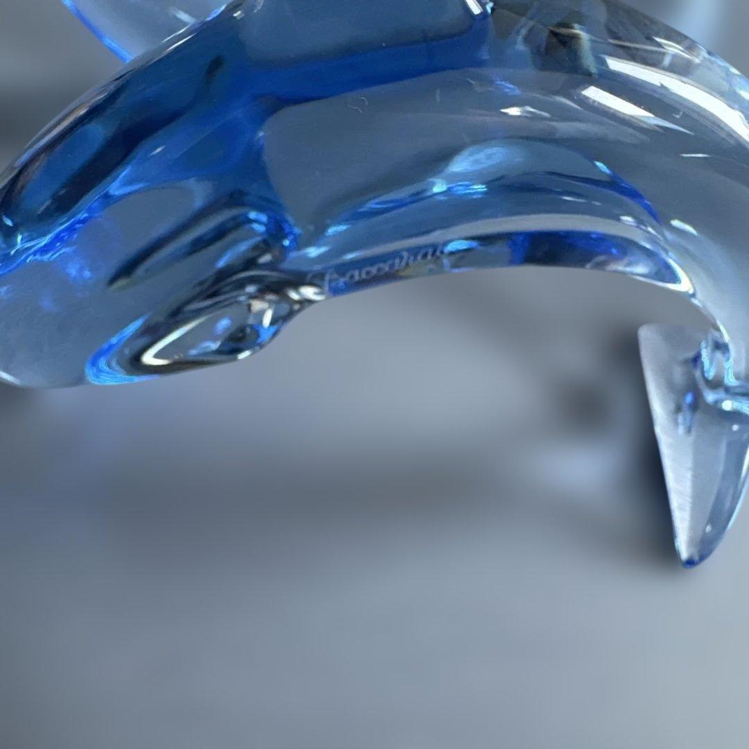 Baccarat 青色ガラス製イルカの彫刻