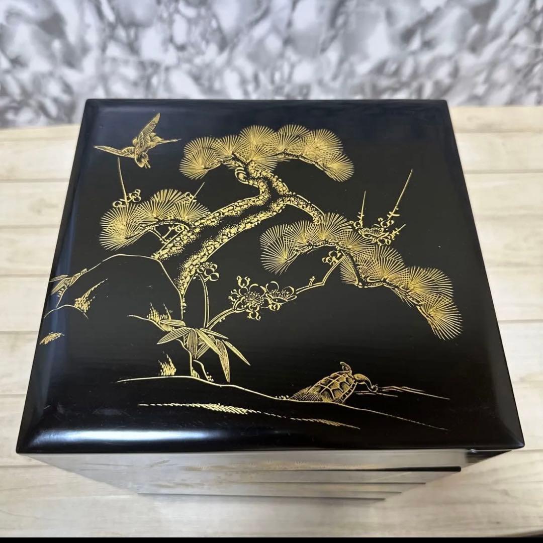 美術品アンティークコレクション 工芸品 輪島塗重箱五段重 重箱 沈金蒔絵 木箱入