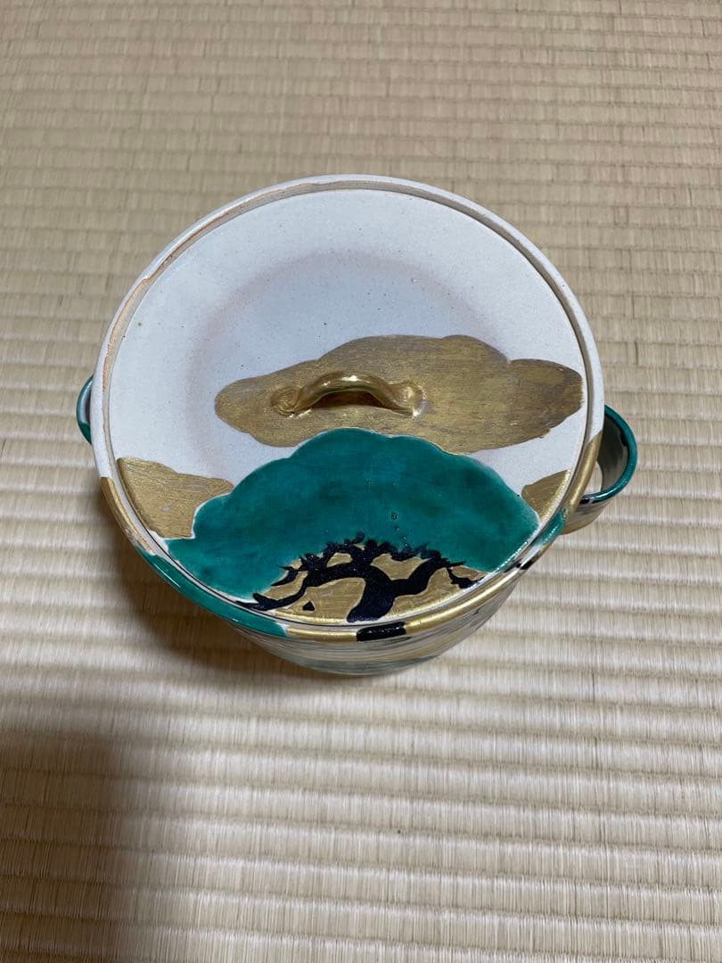 白井半七　水指　乾山写　老松の絵