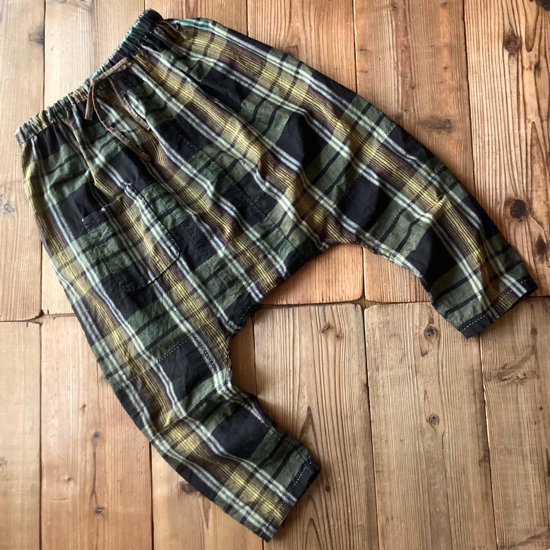 昭和レトロ 古布 布団皮 格子柄 ピエロもんぺ サルエル モンキーパンツ